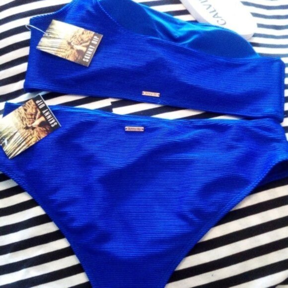New Skinny Dip Blue One Shoulder Bikini Top & High Waist Bottom Size US XL - Picture 5 of 10